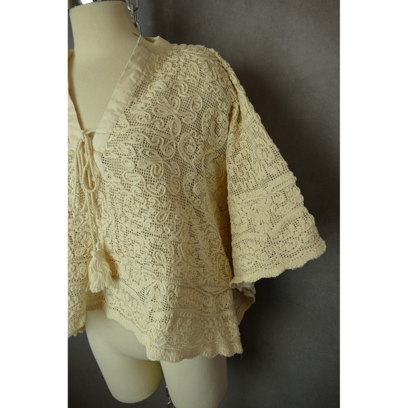 Tuckernuck Lace Cotton Crochet Poncho Womens XS/S Ivory V Neck Boho Tunic - Picture 3 of 12
